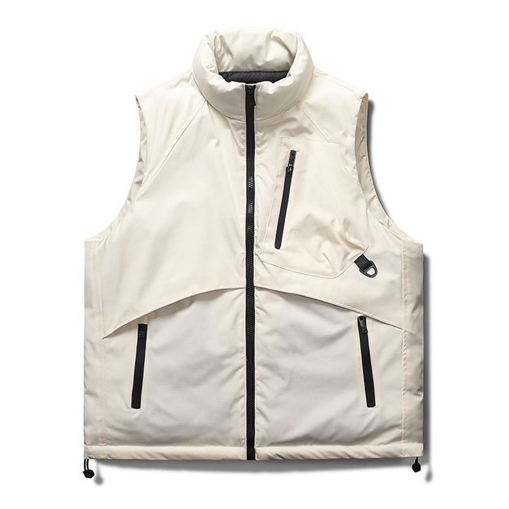 Men's Padded Utility Vest with Stand Collar, Zipper Pockets & Drawstring Mune Fashion