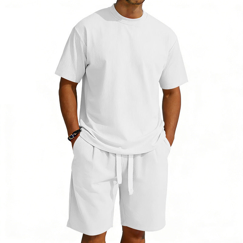 Men's short-sleeve shirt and Bermuda combination made of ribbed jersey with elastic drawstring waistband Mune Fashion