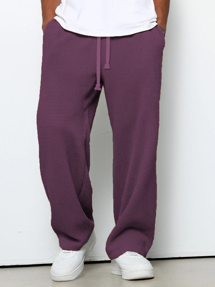 Men's Casual Waffle Texture Lounge Pants with Drawstring, Elastic Waistband and Loose Fit Mune Fashion
