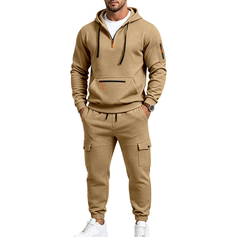 Men's Cargo Jogging Set with Hood, Half Zipper and Multi Pockets Mune Fashion