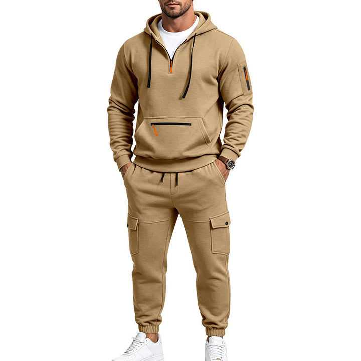 Men's Cargo Jogging Set with Hood, Half Zipper and Multi Pockets Mune Fashion