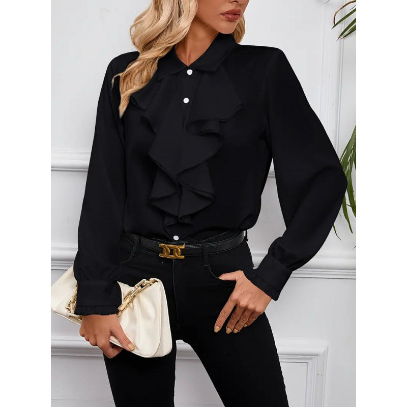 Women's Blouse with Refined Ruffle Details and Elegant Sleeves Mune