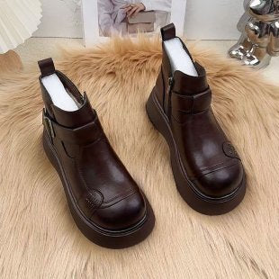 Ladies Stylish Leather Boots with Cozy Lining Mune Fashion