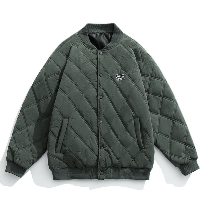 Unisex Quilted Bomber Jacket in Boxy Cut with Stand Collar and Snap Button Placket Mune Fashion