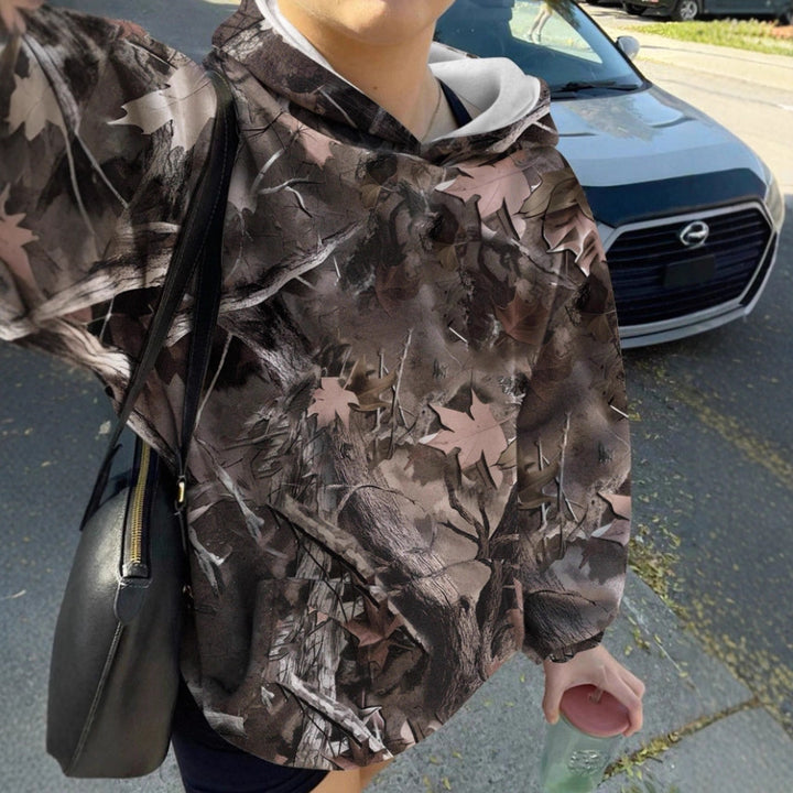 Women Oversize Hoodie with Natural Pattern and Kangaroo Pocket Mune Fashion