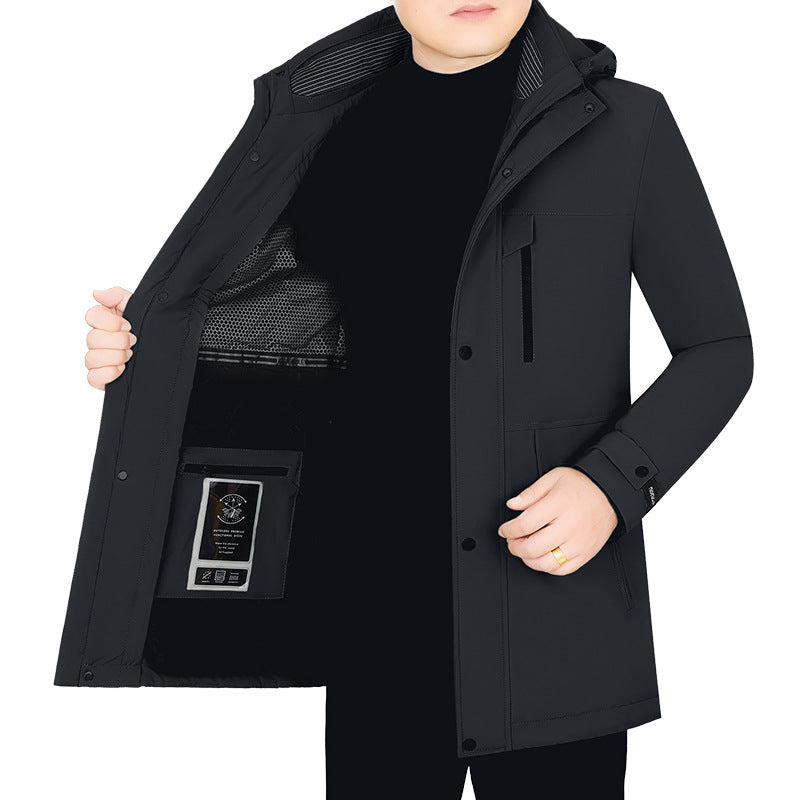 Men's Water-Repellent Parka with Removable Hood and Integrated Smartphone Inner Pocket Mune Fashion
