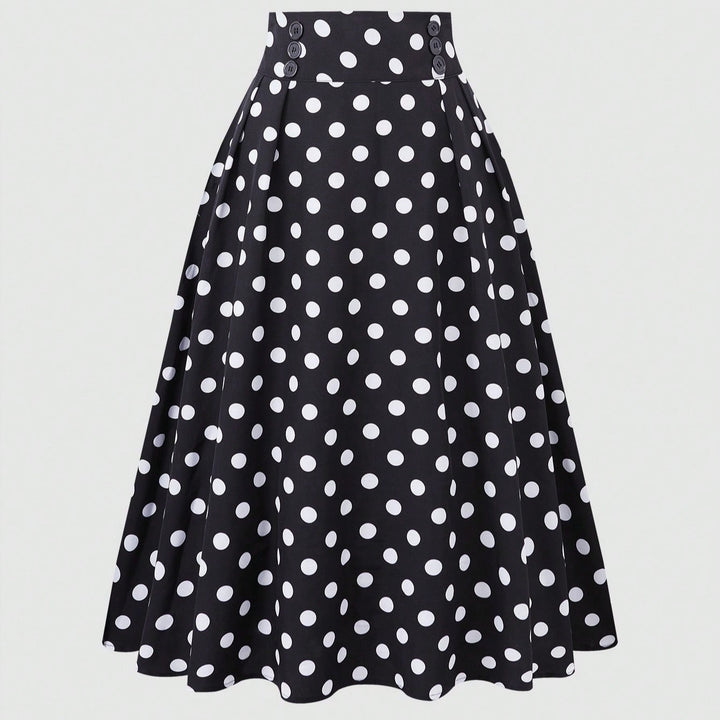 Women High-Waisted Flared Skirt with Fitted Yoke, Pleats and Polka Dot Print Mune Fashion