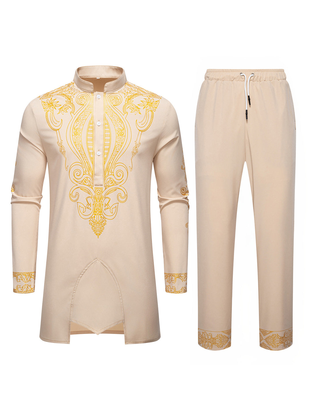 Men's Tunic Suit with Stand Collar and Ornamental Gold Application Mune Fashion