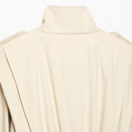 Women's Cropped Double-Breasted Trench Blouson with Stand Collar, Epaulettes, and Elastic Hem Mune Fashion