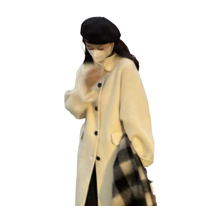Women's Oversize Wool Blend Coat Knee-Length with Concealed Button Placket and Relaxed Shoulder Line Mune Fashion