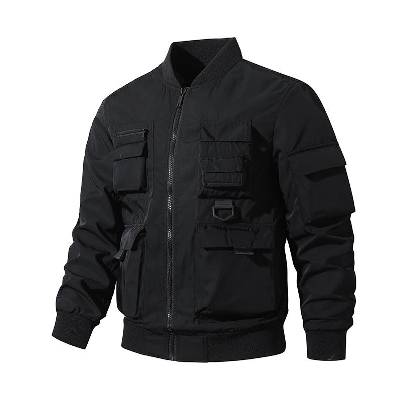 Men's nan multifunctional tactical bomber jacket with numerous utility pockets and robust nylon drum