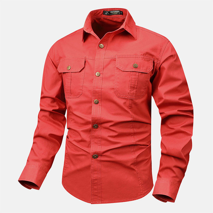 Men's long-sleeved cotton shirt with chest pockets and fitted cut Mune Fashion