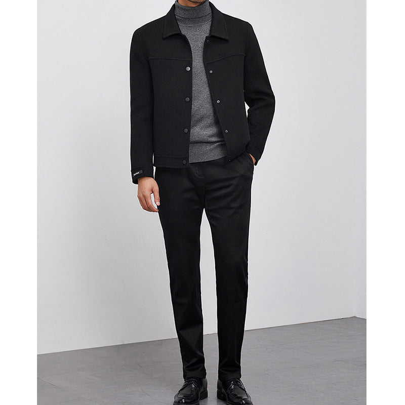 Men's Boxy Wool Blend Blouson Jacket with Hidden Snap Placket and Side Pockets Mune Fashion