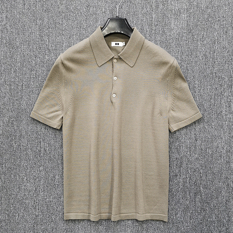 Men's Fine Knit Polo Shirt with Short Sleeves and Fine Button Placket Mune Fashion
