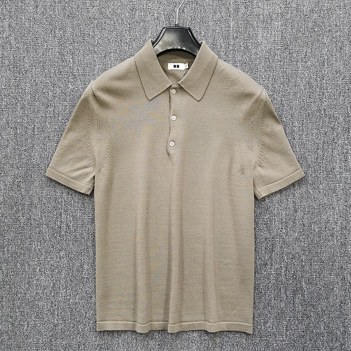 Men's Fine Knit Polo Shirt with Short Sleeves and Fine Button Placket Mune Fashion