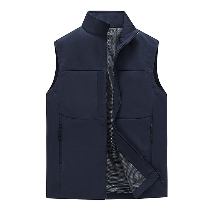 Men's Lightweight Stand Collar Vest with Mesh Lining, Zipper Pockets and Windproof Shell Mune Fashion