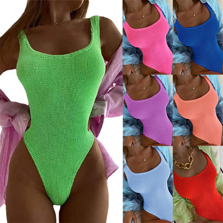 Women One-Piece Swimsuit with High Cut Leg and Textured Design Mune Fashion