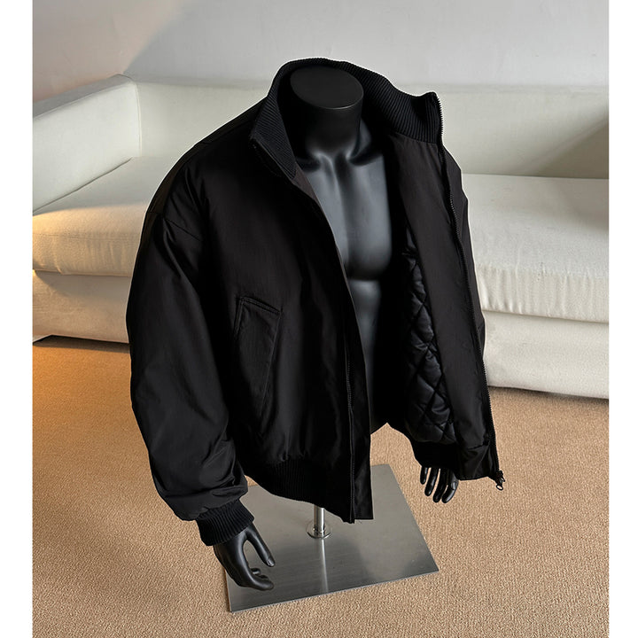 Men's Oversized Quilted Bomber with High Ribbed Collar Construction and Hidden Zipper Mune Fashion
