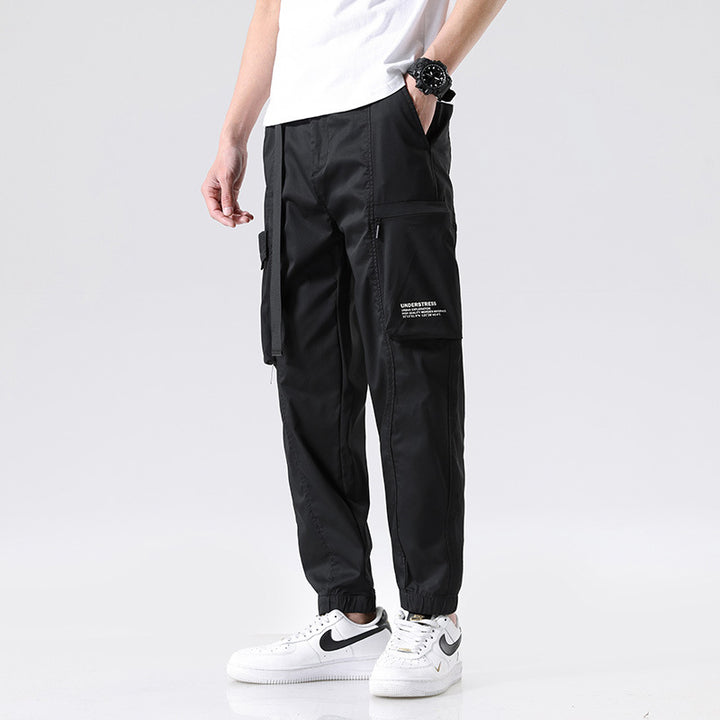 Men's Lightweight Utility Cargo Pants in Jogger Style with Integrated Belt Strap and Zipper Pockets Mune Fashion