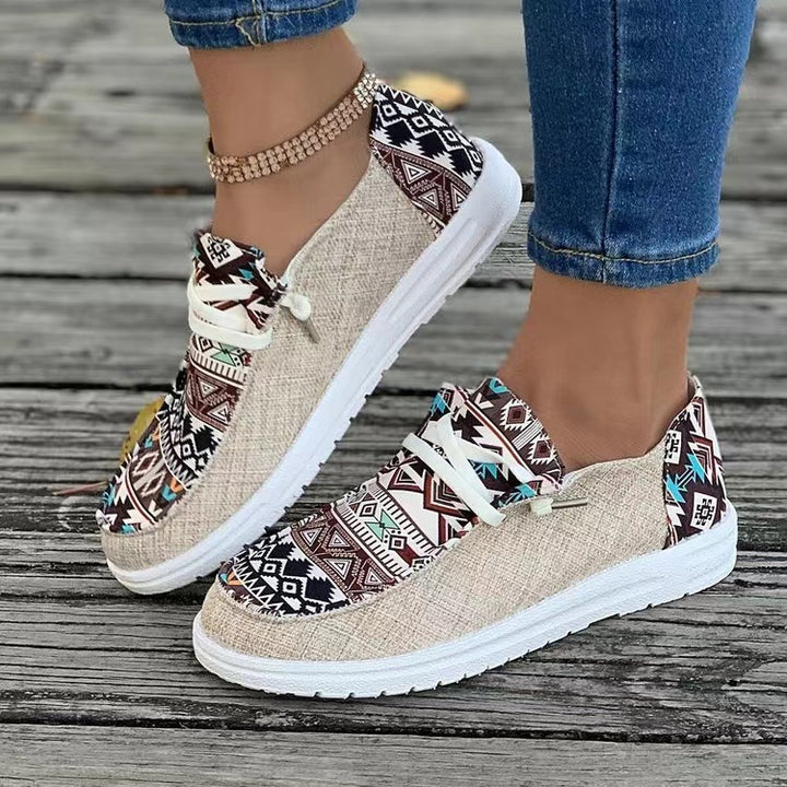 Ladies Aztec Slip-On Sneakers with Knit Upper and Moccasin Stitch Mune Fashion