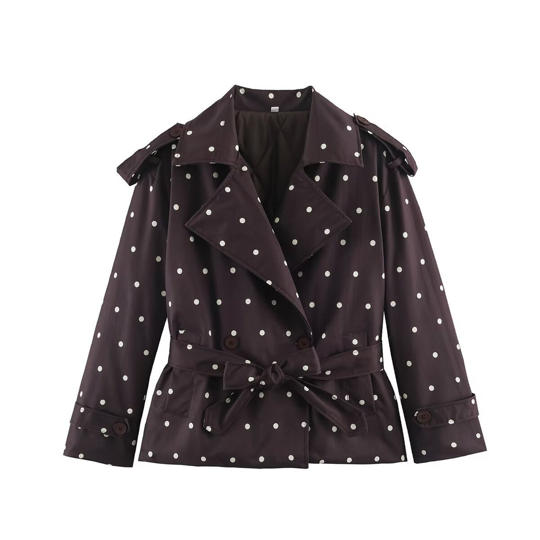 Women's short trench coat in checkered pattern with waist belt, shoulder straps and quilted inner lining Mune Fashion