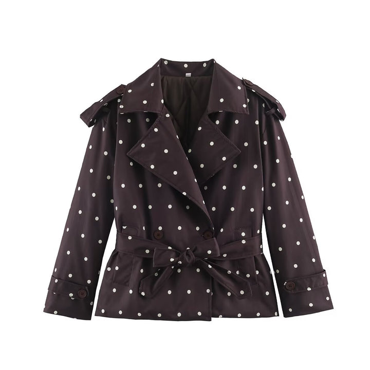 Women's short trench coat in checkered pattern with waist belt, shoulder straps and quilted inner lining Mune Fashion