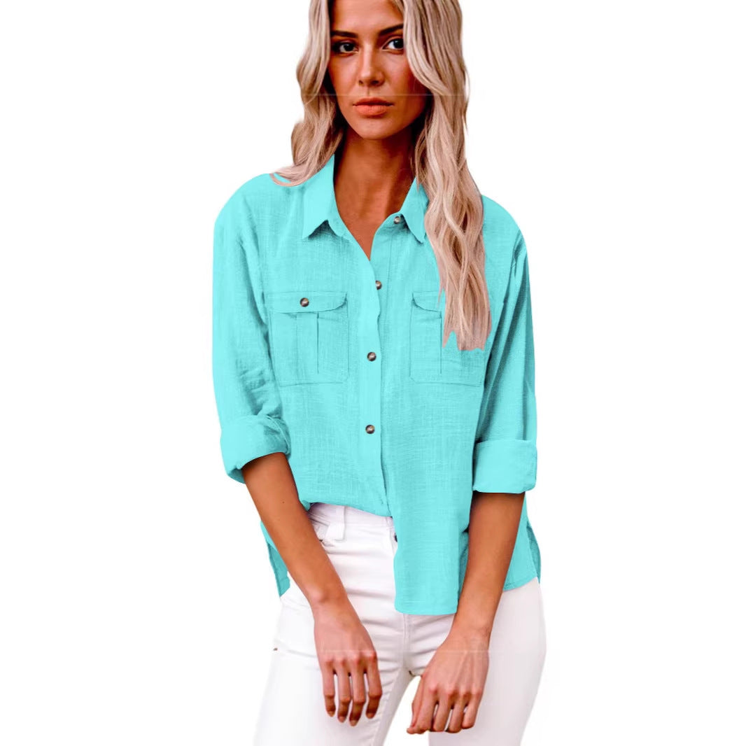 Women's Lightweight Oversized Blouse Shirt made of Cotton Blend with Chest Pockets Drune