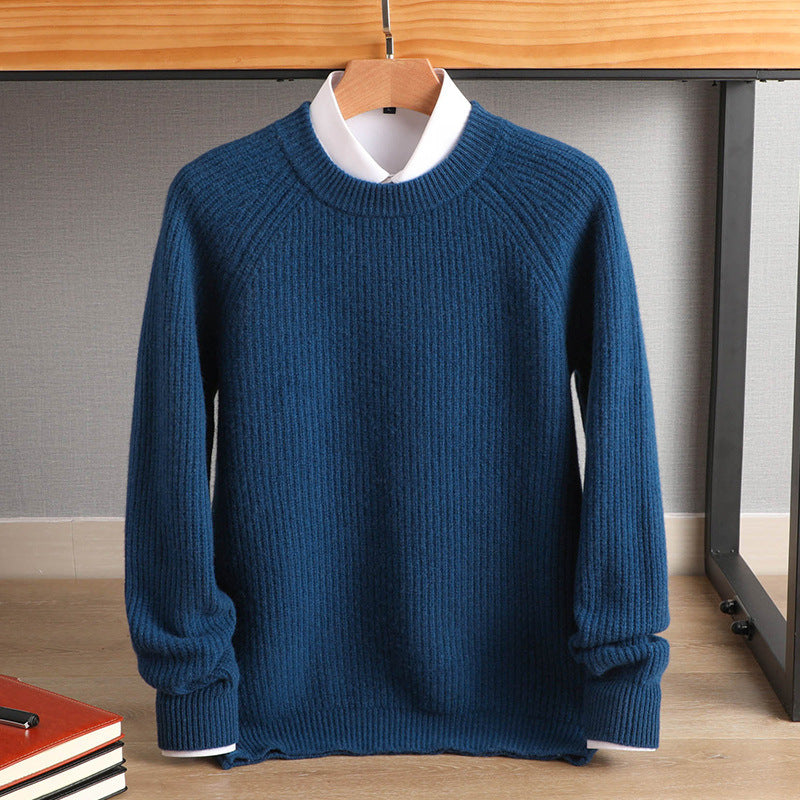 Men's fine ribbed round neck sweater made of cashmere blend with raglan sleeves Mune Fashion