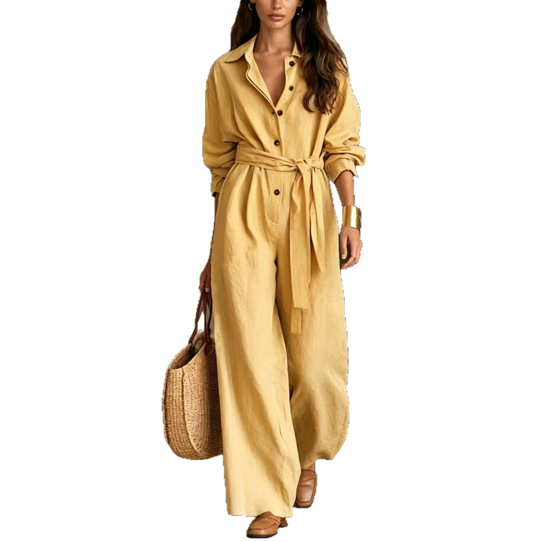 Ladies Elegant Shirt Dress with Waist Belt Mune Fashion