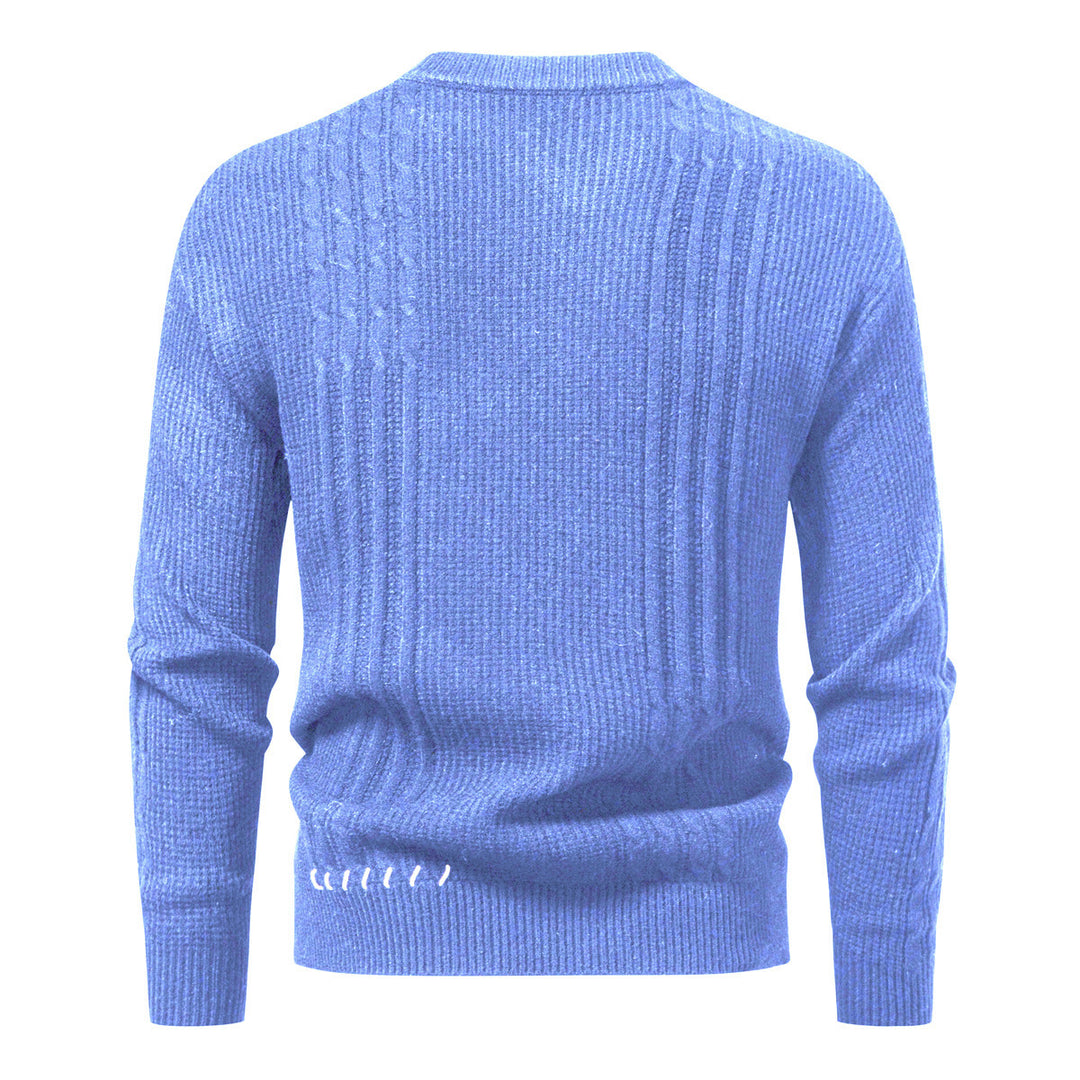 Men's Structured Ribbed Knit Pullover with Decorative Seams and Logo Patch Mune Fashion