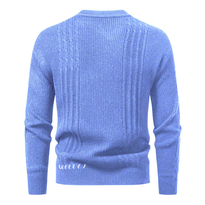 Men's Structured Ribbed Knit Pullover with Decorative Seams and Logo Patch Mune Fashion
