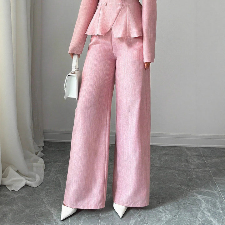 Women's High-Waisted Palazzo Pants with Asymmetric Button Placket and Pleat Detail