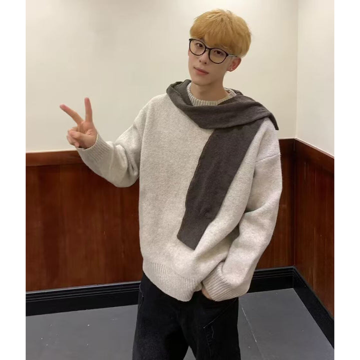 Women's Fashionable Chunky Knit Sweater with Collar Mune Fashion