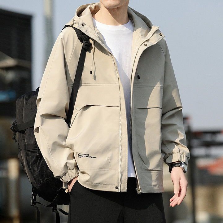 Men's Lightweight Hooded Utility Windbreaker with Large Flap Pockets and Elastic Cuffs Mune Fashion