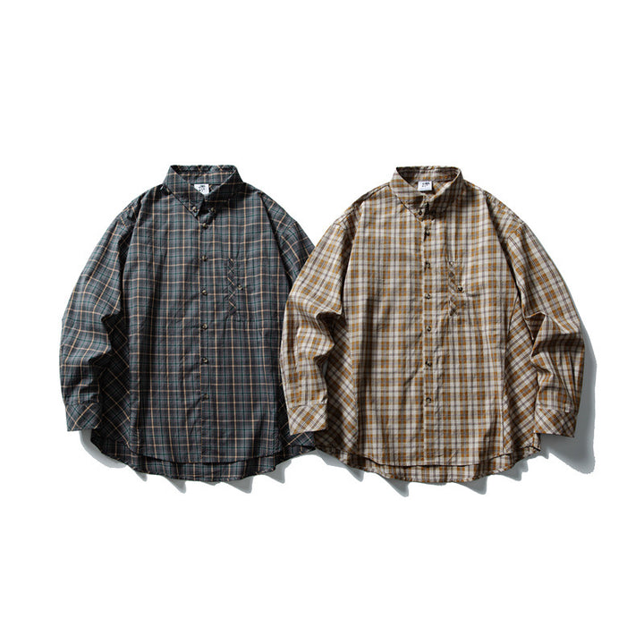 Unisex Oversize Checked Shirt with Stand-up Collar, Breast Pocket and Rounded Hem Mune Fashion