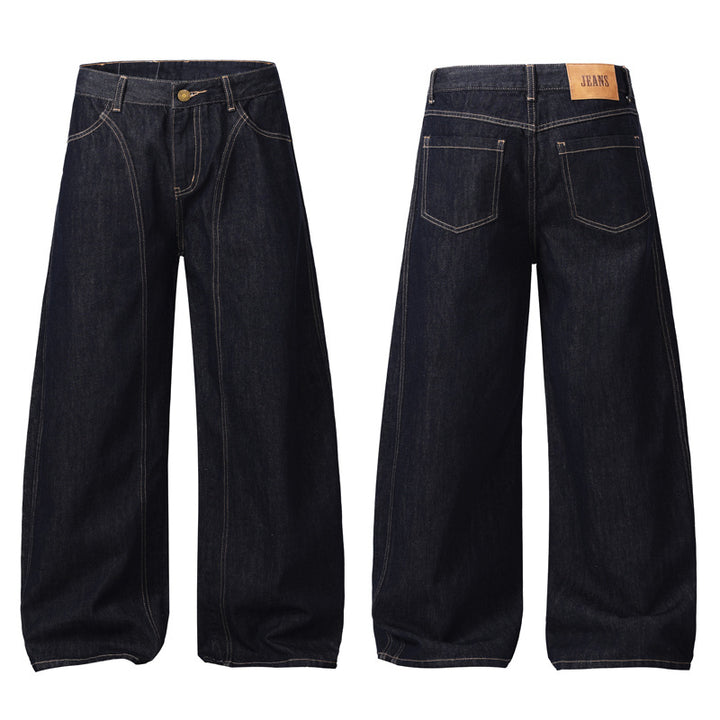 Men's Extra Wide Denim Palazzo Pants with Vertical Seam Panels and Floor-Length Silhouette Mune Fashion