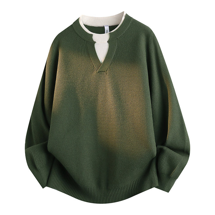 Women's Stylish Chunky Knit Sweater with V-Neck Mune Fashion