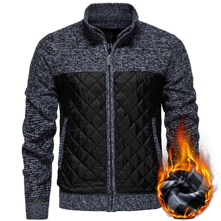 Men Quilted Hybrid Cardigan with Stand-Up Collar and Full Zip Mune Fashion