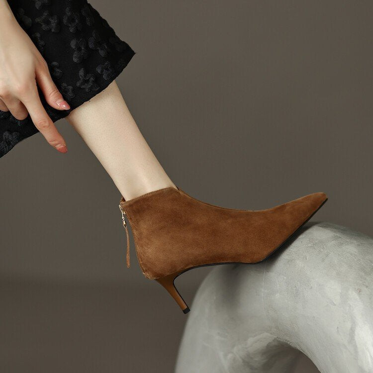 Women Elegant lace ankle boots with sophisticated heel opening Mune Fashion