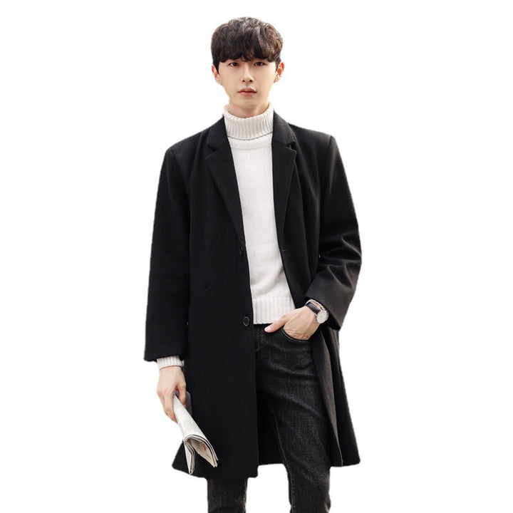 Men's Elegant Long Wool Blend Coat with Shawl Collar and Straight Cut Mune Fashion