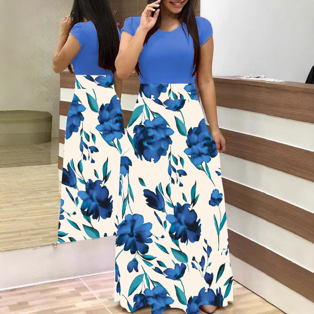 Women's two-piece look maxi dress with fitted jersey top and wide floral skirt Mune Fashion