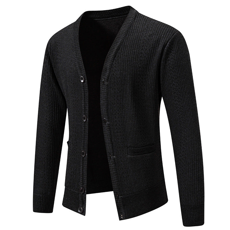 Men's Textured V-Neck Knit Cardigan with Button Placket and Pockets Mune Fashion