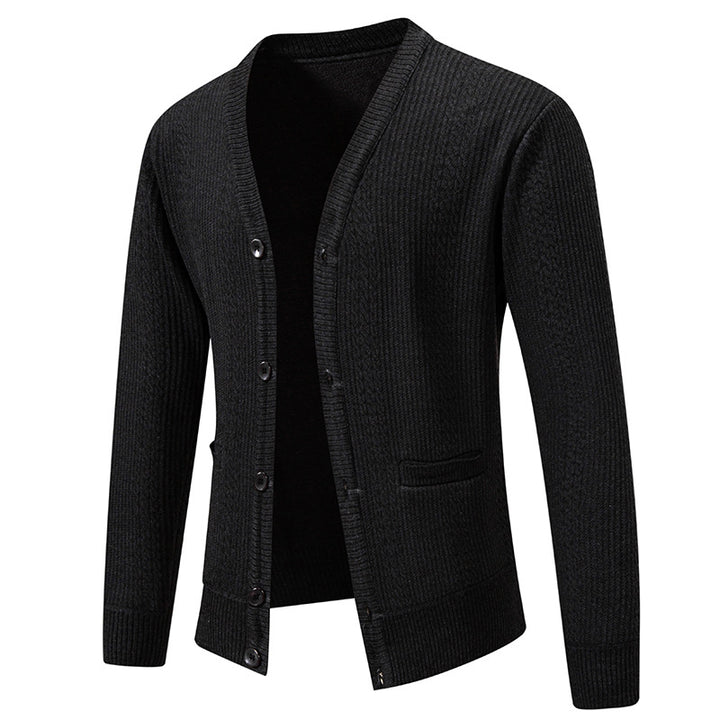 Men's Textured V-Neck Knit Cardigan with Button Placket and Pockets Mune Fashion