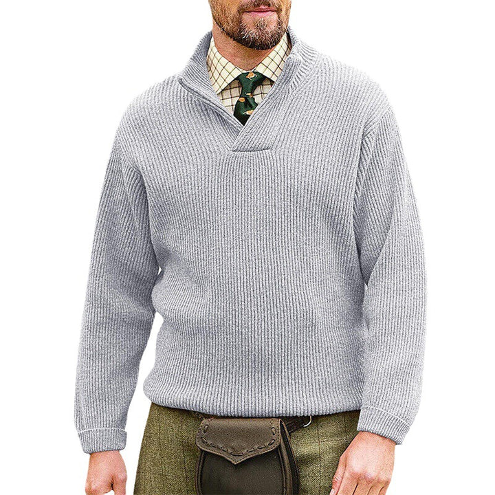 Men's ribbed knit pullover with shawl collar and short V-neck Mune Fashion