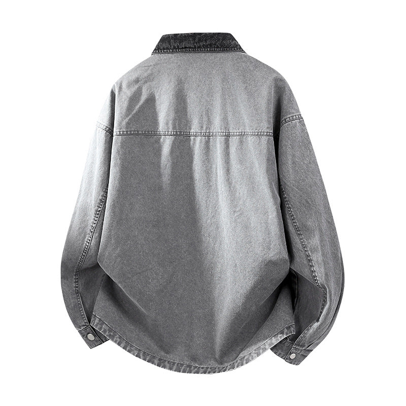 Men's Oversize Denim Shirt Jacket with Contrast Pocket and Snap Button Placket Mune Fashion