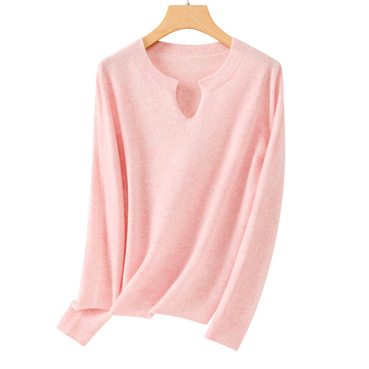 Women's Fine Fine Knit Pullover with Keyhole Neckline and Ribbed Finishes Mune Fashion