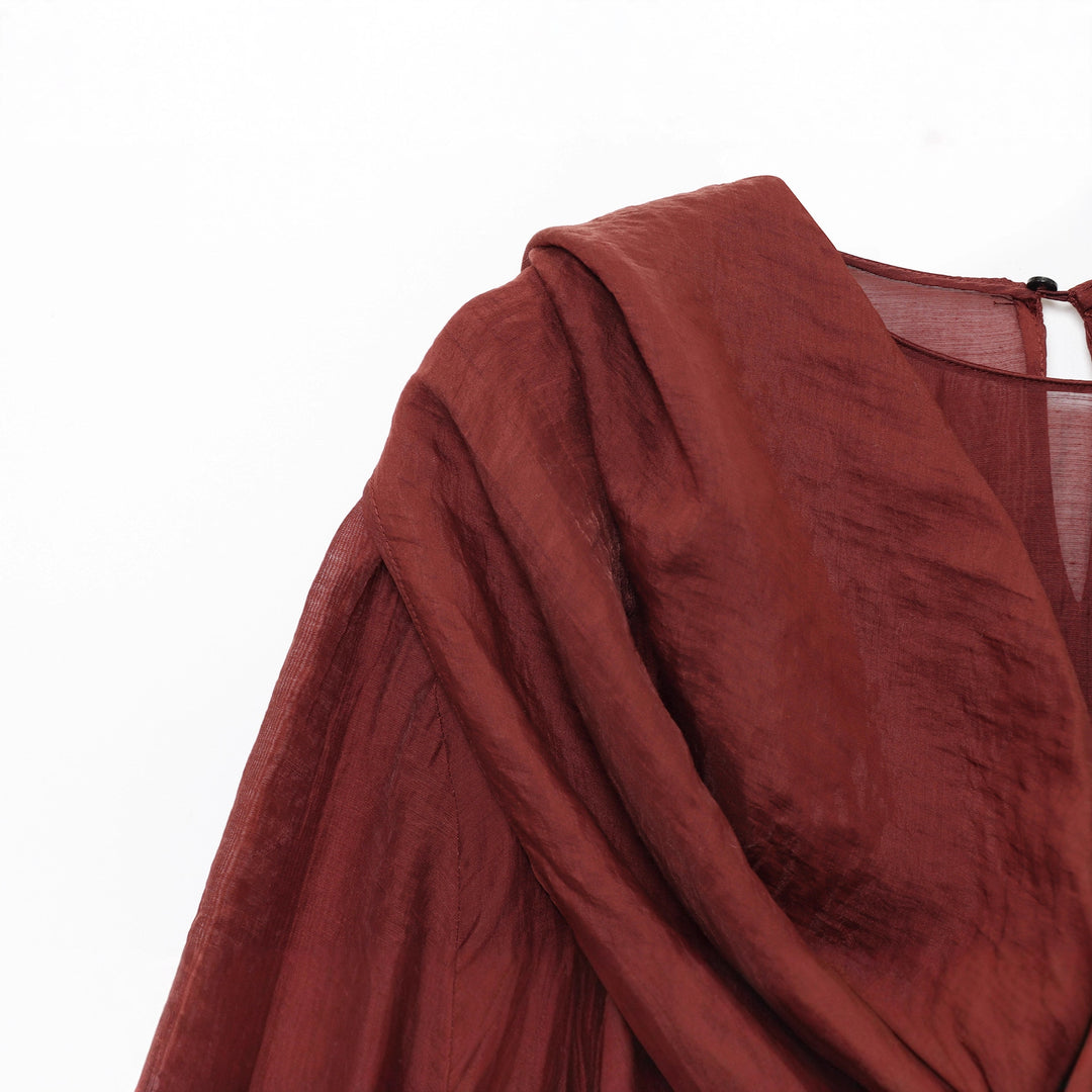 Women's nano elegant-draped blouse with large waterfall collar and slightly textured satin look Mune Fashion