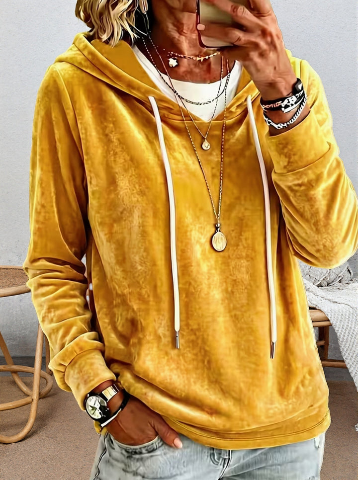 Women's Velvet Hoodie with Drawstring and Casual Oversized Fit Mune Fashion