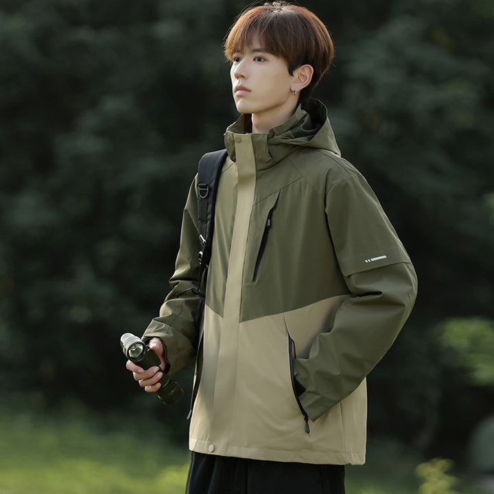 Men's Two-Tone Wind and Water-Repellent Softshell Jacket with Hood Mune Fashion