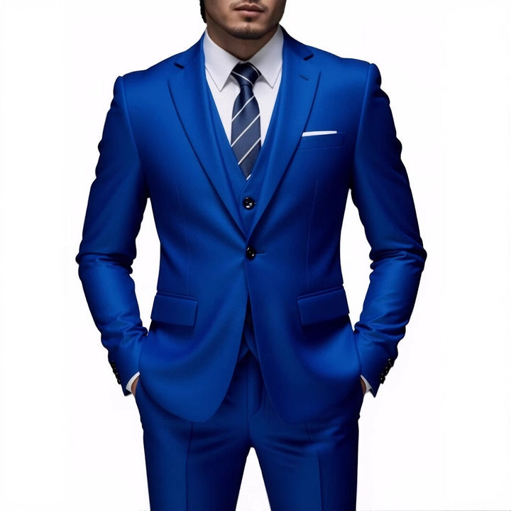 Men's tailored lightweight summer three-piece suit made of microfiber with slim lapels Mune Fashion